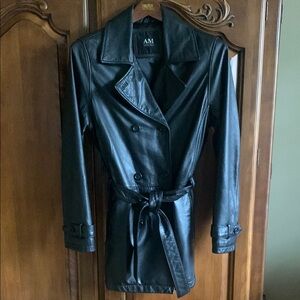 Andrew Marc AM.STUDIO Black Double-Breasted Trench Coat/ jacket